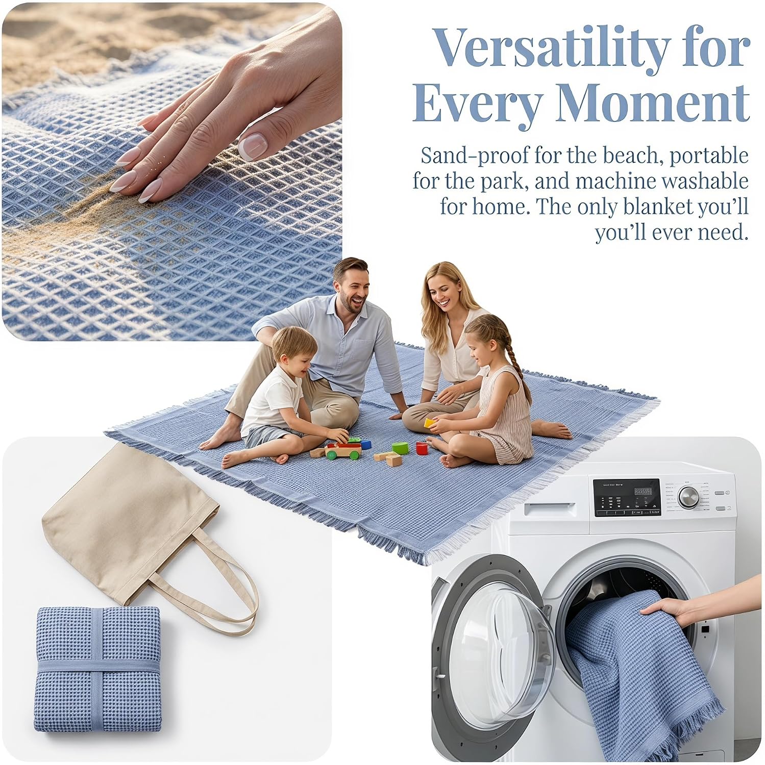 70"x 70" Picnic Blanket Extra Large,Layer Outdoor Blanket for 5 to 7 Adults,Camping Grass Lawn Park Accessories Cute Couple Gifts Ideas Wedding Registry for Park, Beach (Gray) image 4