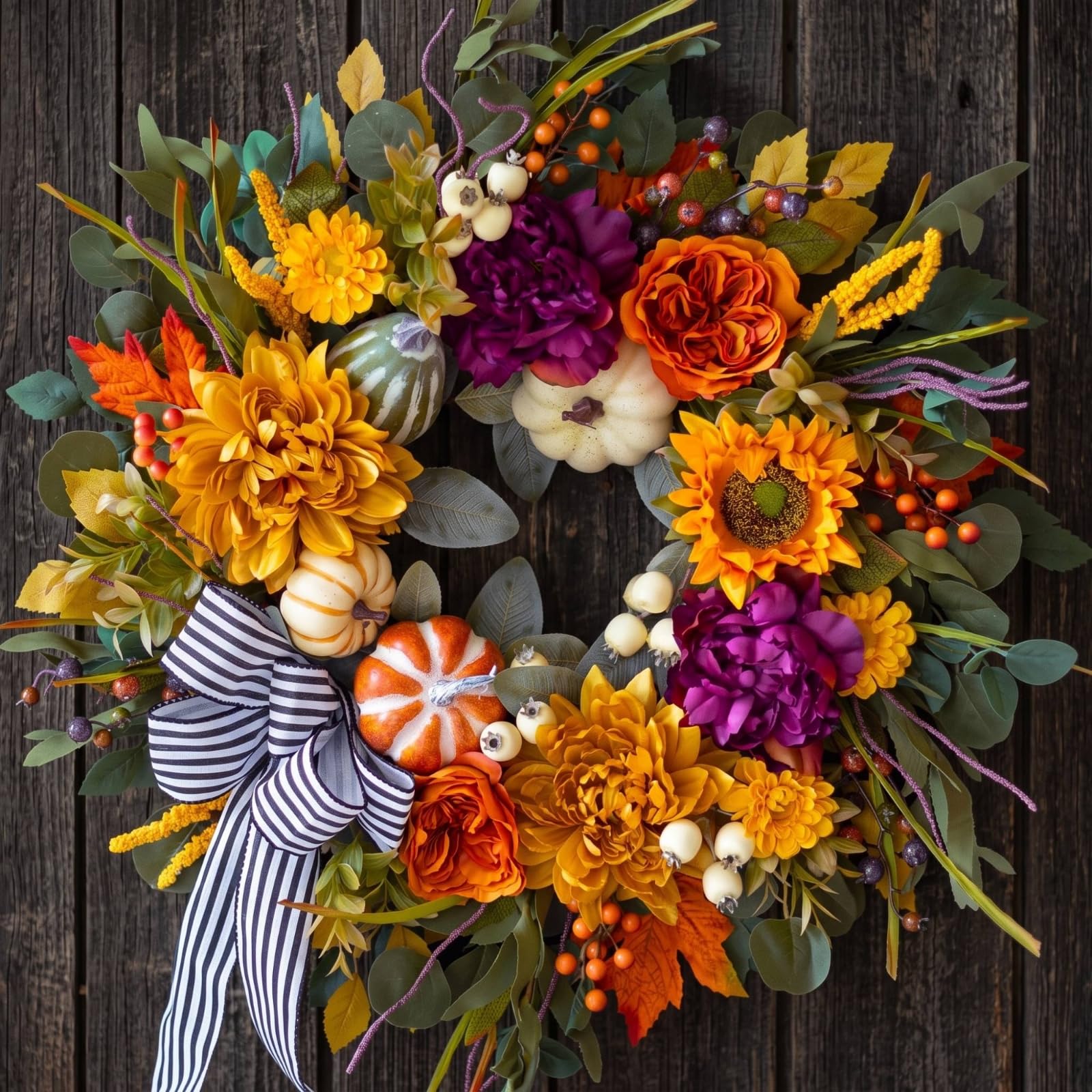 Ghirlanda Autunnale Durevole Ghirlanda con Nastro Decorativo Decorazione per Porta D'ingresso, 秋季花环, 45 CM / 18 Inch