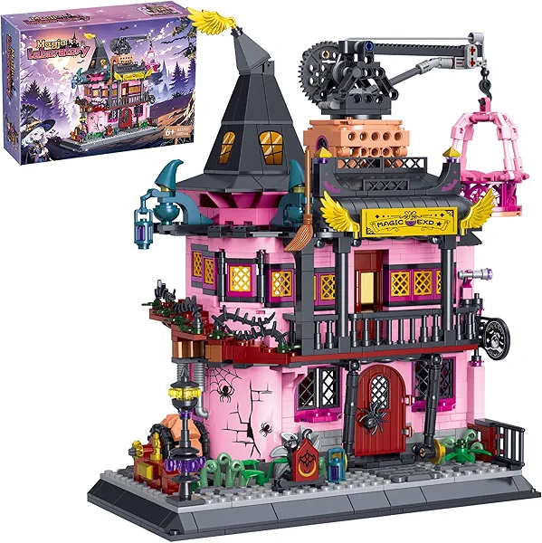 KAJOSRIN Architecture Magic Laboratory Building Blocks Sets - Purple Palace Castle House Building Bricks Kit for Adult, Halloween Haunted House Street View Building Blocks for, Home Décor Gift, 1022