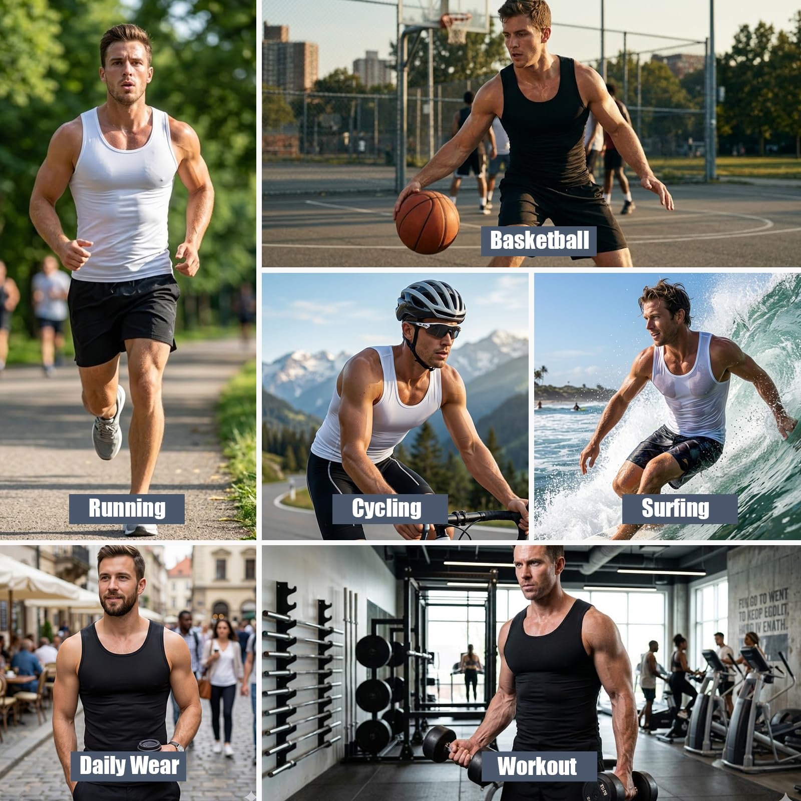 HYCOPROT 1 Or 3 Pack Débardeur de Compression pour Hommes, T-Shirt sans Manches Respirant, Maillot de Corps à Séchage Rapide