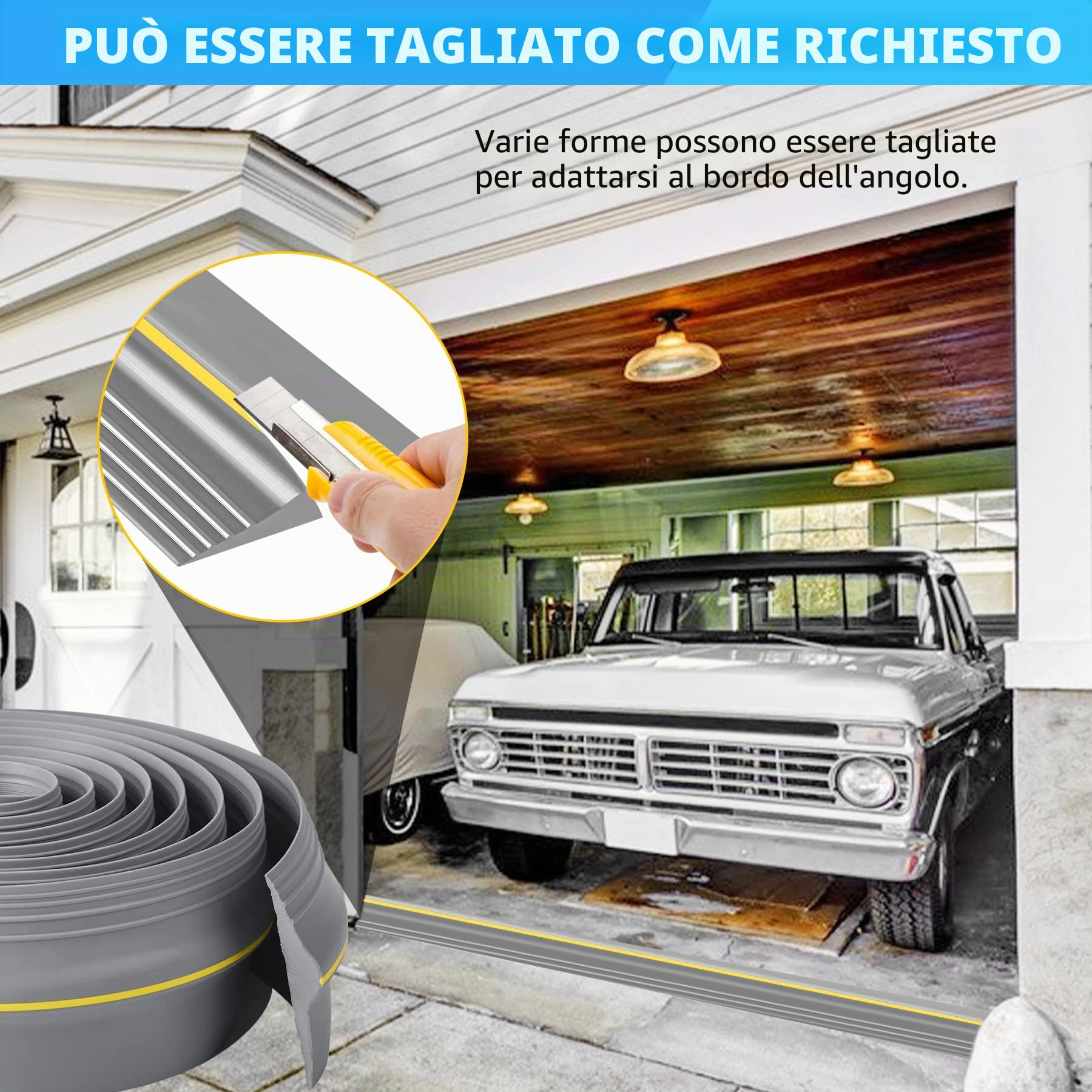 Guarnizione universale per porta del garage, in gomma, per soglia di soglia (3 m, grigio)