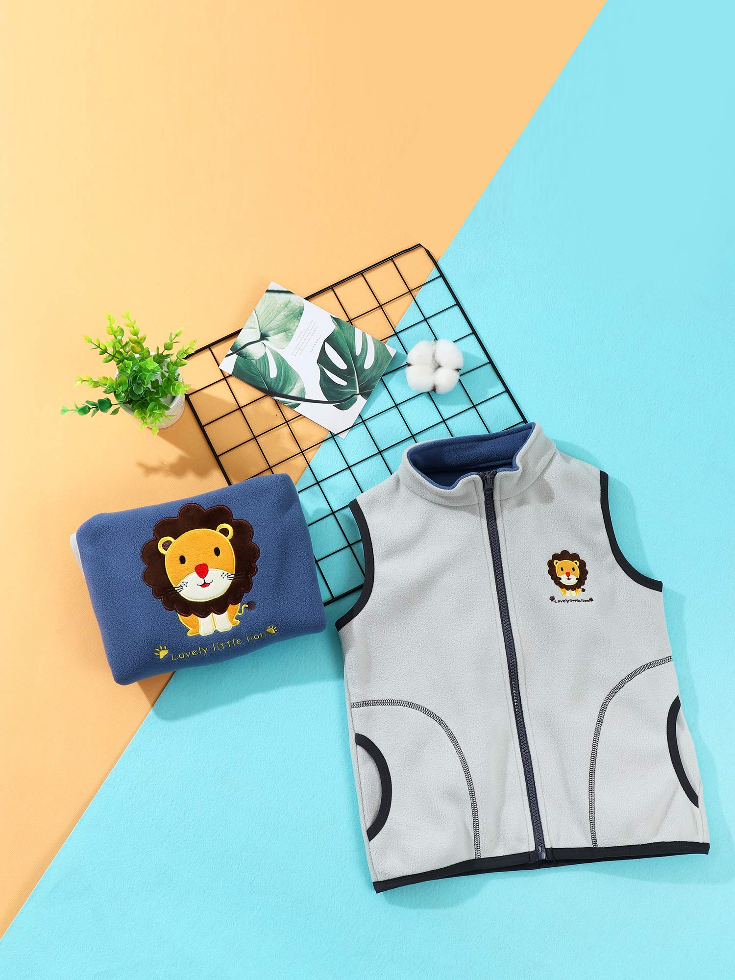 Gilet en Polaire pour Bébé et Tout-petit Enfant Garçons Filles Col Montant Fermeture Éclair Manteaux sans Manches Motif Cartoon - Taille 80/86/92/98/104/110/116/122/134
