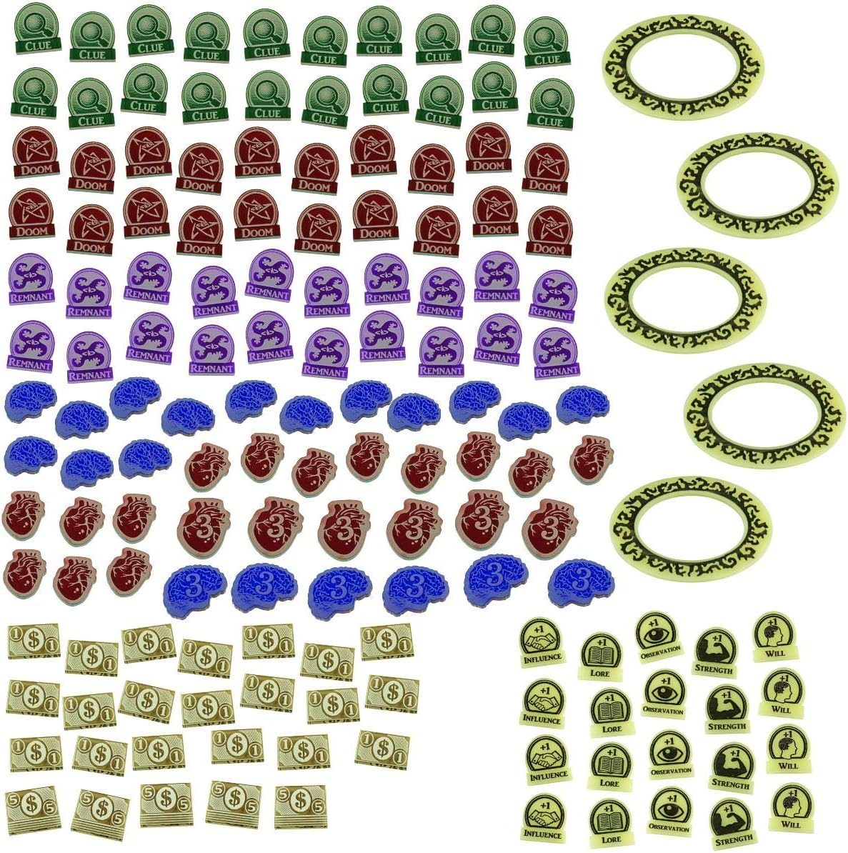 LITKO Arkham Game Upgrade Set | Compatible with Arkham Horror 3rd Edition | Cthulhu Games | Eldritch Horror | Clue | Doom | Remnant | Dollar | Anomaly | Skill | Focus (Multi-Color - 4 Player Set)