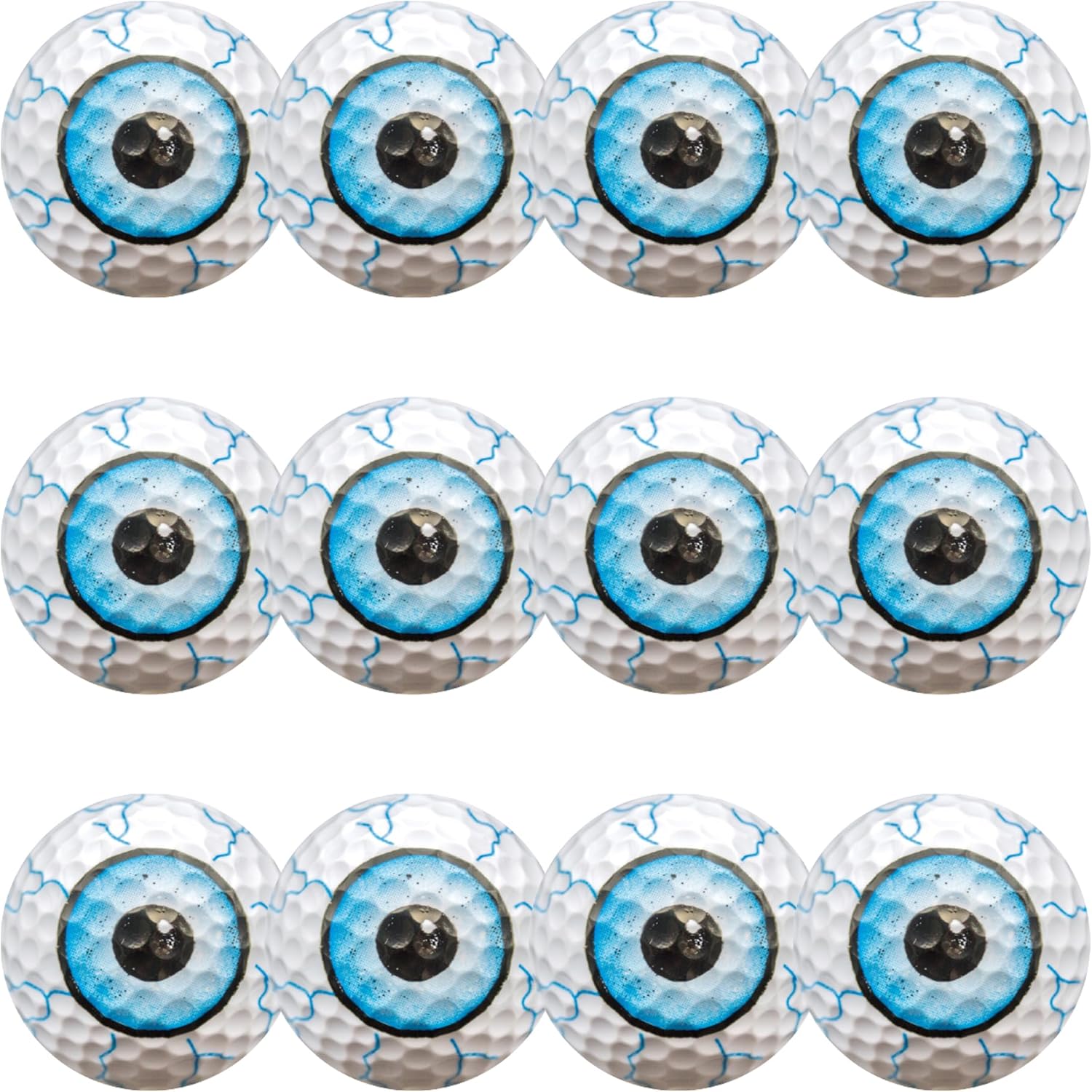 GBM Blue Eyeball Golf Balls – Halloween Themed Golf Balls with Detailed Eyeball Design for Tournaments, League Play and Spooky Gifts, 12-Pack