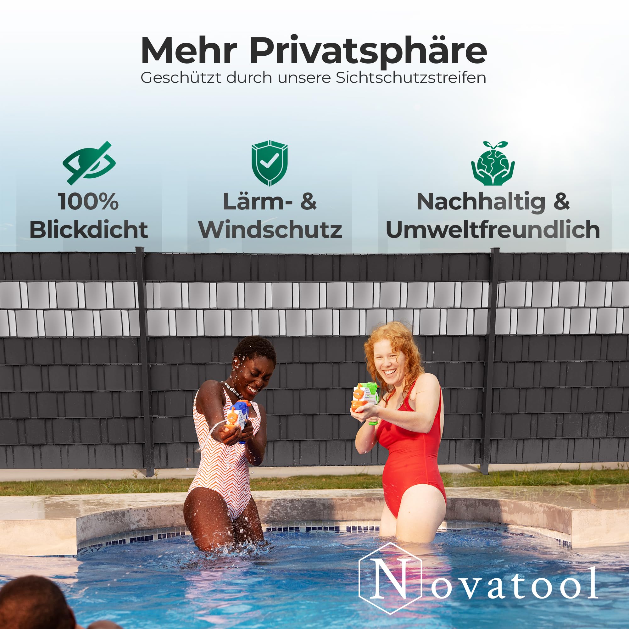 Novatool Taśma maskująca premium PP 26 m, do ogrodzenia z podwójnymi prętami, antracytowa, 10 rzędów, 1,1 mm, bardzo stabilna, odporna na promieniowanie UV, metalowe ogrodzenie, ochrona przed wzrokiem