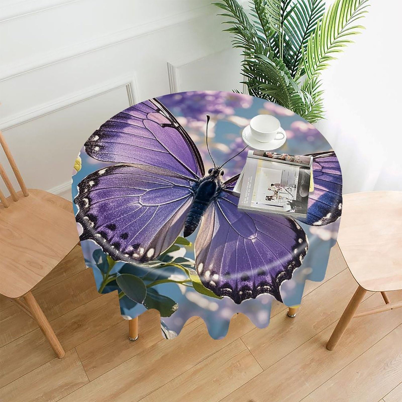 FekiLoot Beautiful Purple Butterfly Art Tablecloth Decorative Round Table Cloth Wrinkle Resistant Washable Circle Table Cover Round Tablecloth for Picnic Party Camping Dining 60 Inch
