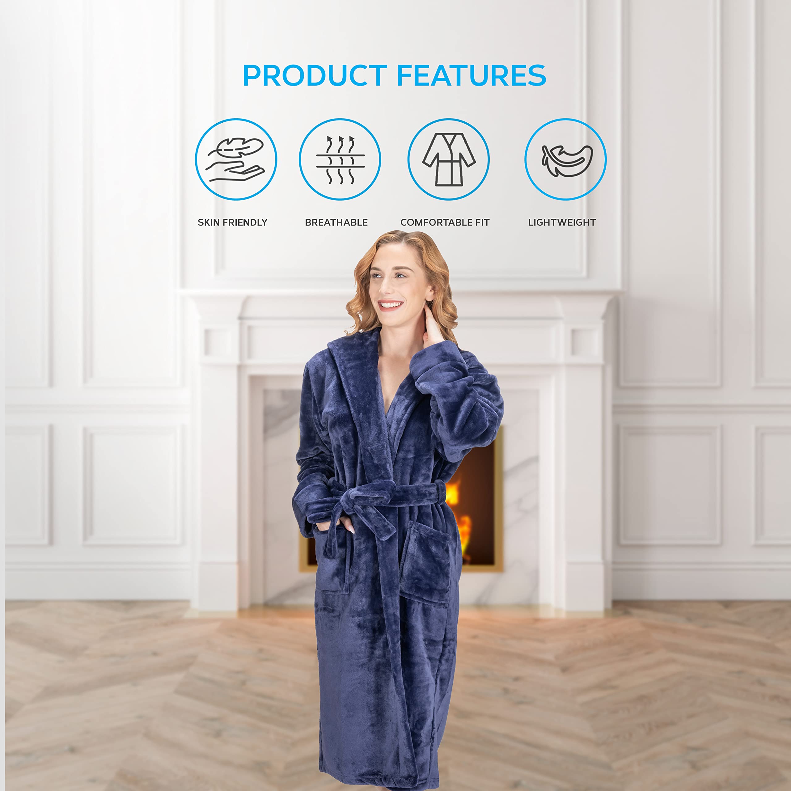 MONHOUSE Womens Dressing Gown - Premium Super Soft & Cosy Long Bathrobe - Ladies Thick Flannel Luxury Housecoat - Warm Fluffy Shearling Spa Robe for Her - Sherpa Bathrobe - Purple UK 8-10
