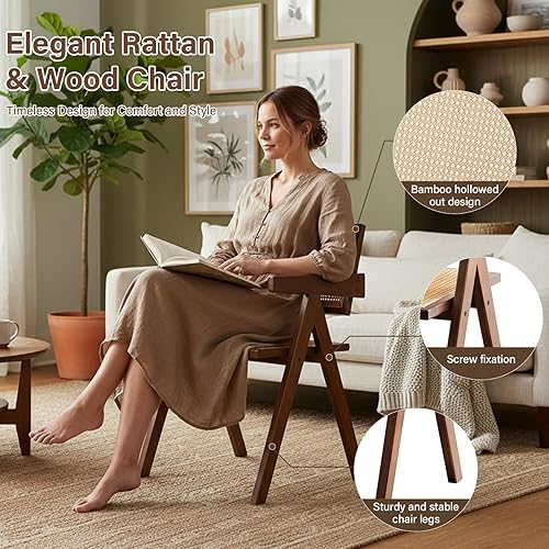 Miniatura 3 de Sillas decorativas de ratán, modernas sillas de comedor de mediados de siglo, cómodas sillas, sillas de ratán al aire libre con reposabrazos para