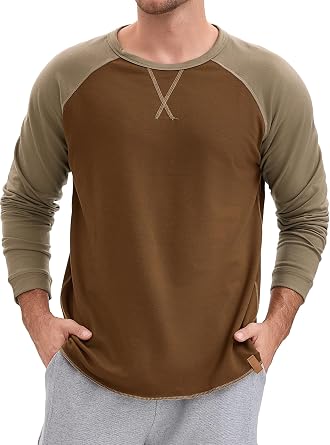 Mens Long Sleeve Tops Color Block Casual Raglan T-Shirt