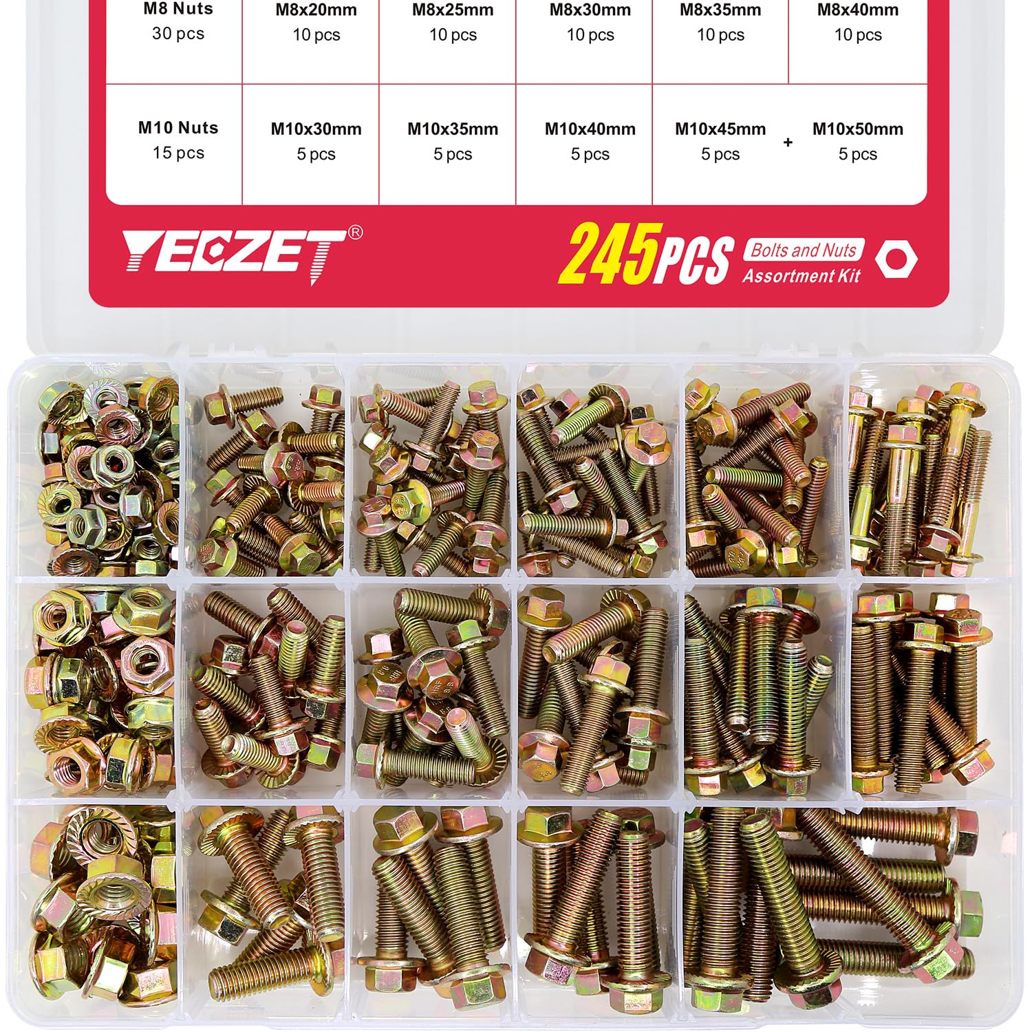 245PCS Grade 8.8 M6 M8 M10 Heavy Duty Flanged Bolts and Nuts Kit, Metric Flanged Hex Screws Nuts Includes 15 Most Common Sizes