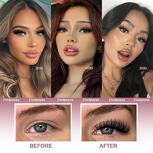 Miniatura 5 de Focipeysa Kit de extensiones de pestañas gruesas, kit de extensiones de pestañas de fibra de volumen, pestañas individuales con adhesivo de pestañas