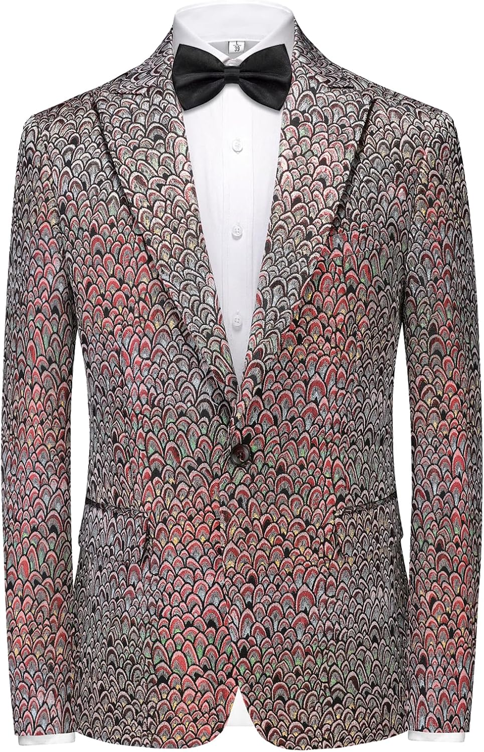 Mens Floral Tuxedo One Button Jacket Peak Lapel Shiny Blazer Dinner Party Wedding Suit Jacket