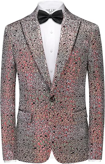 Mens Floral Tuxedo Shiny Blazer Dinner Party Suit
