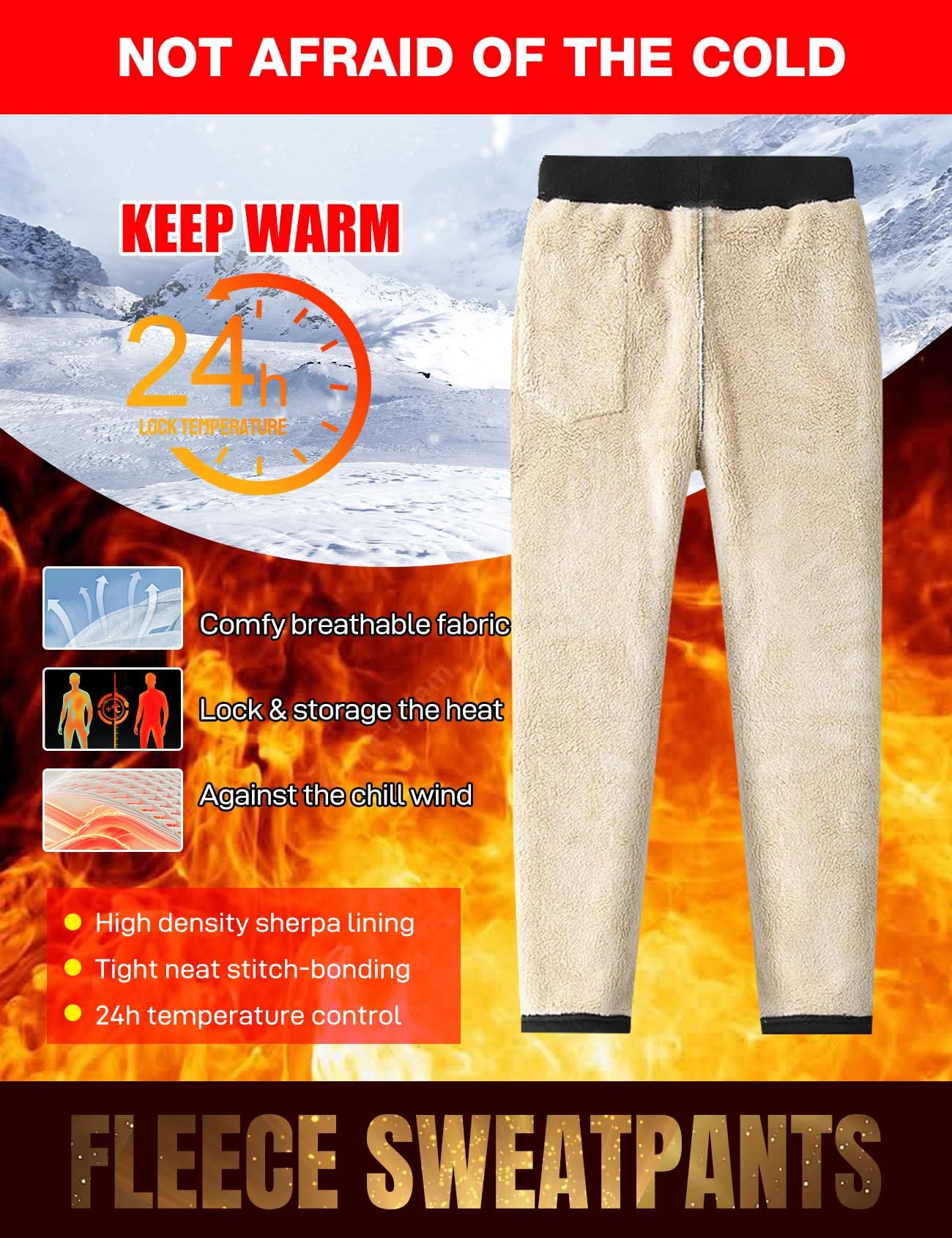 Flygo Fleece-Hose für Herren, warm, für den Winter, aktive Sherpa-Futter, Sweatpants