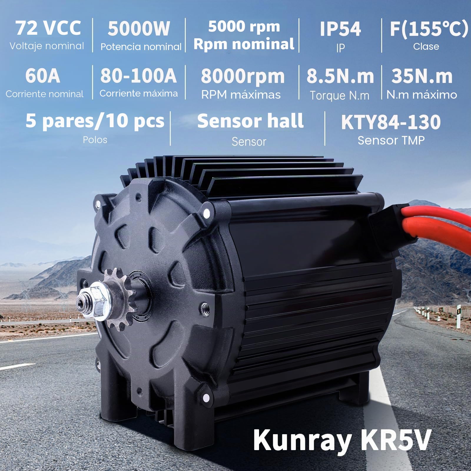 Kunray Motor eléctrico 72V 5000W Motor de alta potencia Mejorado, motor eléctrico para kart Go Kart, motor eléctrico de 6800 rpm para Gokart, patinetas, Dirtbike, ATV/motocicleta, Kit de mejora Razor