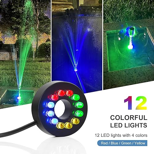 Miniatura 3 de Bomba sumergible de fuente de estanque de 256 GPH con luz LED, bomba de agua de 15 W y 7.2 pies, bomba de acuario con 3 boquillas, bomba de fuente