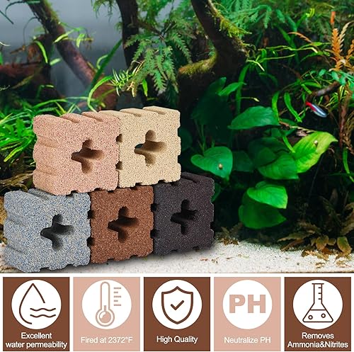 Miniatura 6 de RealPlus Medios de filtro para acuario, 40 piezas de ladrillo de cerámica biológica para acuarios marinos y de agua dulce, recipiente de filtro para