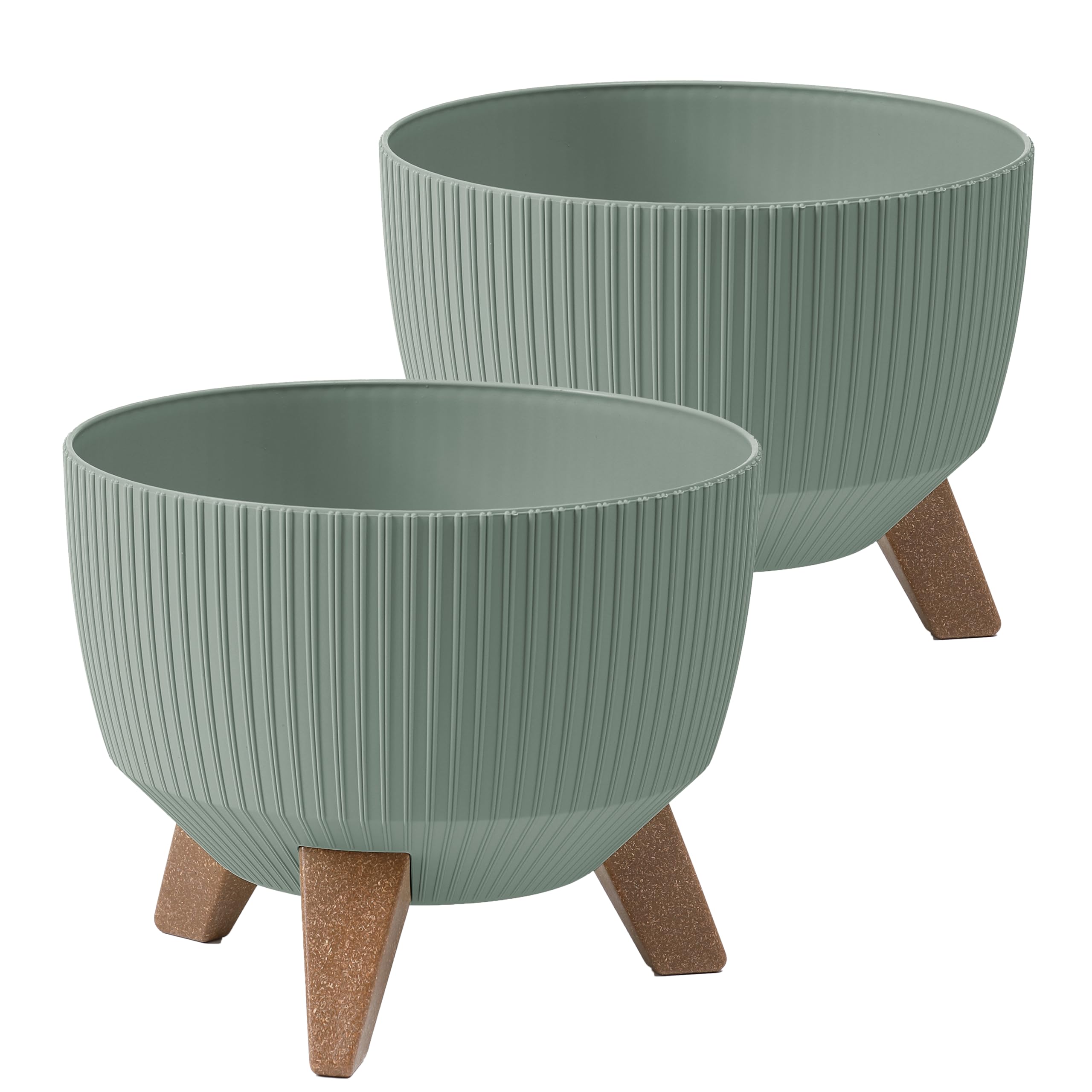 Tymar Lot de 2 pots de fleurs ronds avec pieds, pour l'extérieur, gris-vert, diamètre : 47 cm