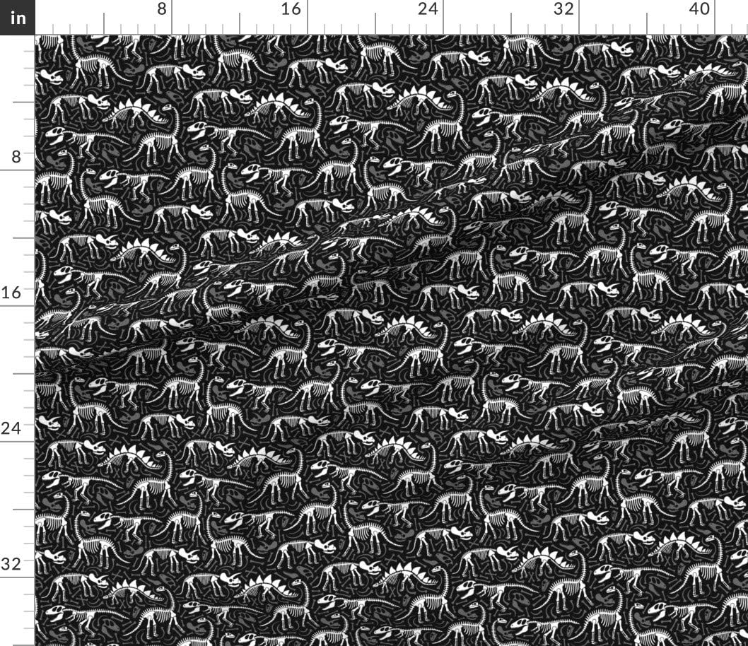 Spoonflower Fabric - Dinosaurs Bones Black Dino Boy Prehistoric Skeleton Halloween Printed on Petal Signature Cotton Fabric by The Yard - Sewing Quilting Apparel Crafts Decor