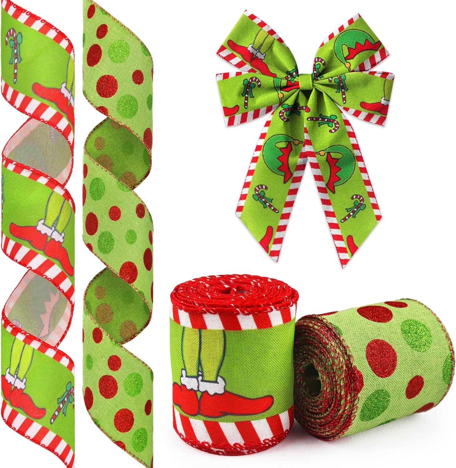 Glodecart 2 Rolls Christmas Ribbon for Wreath Bow Wrapping