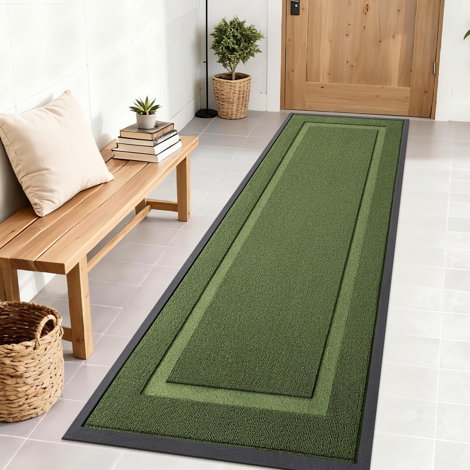 OLANLY Front Door Mat Outside 71x23, All-Season Heavy-Duty Rubber Doormat | Classic Green, Absorbent, Stain and Fade Resistant, Non-Slip Backing, Low-Profile Indoor Outdoor Floor Mat for Entryway