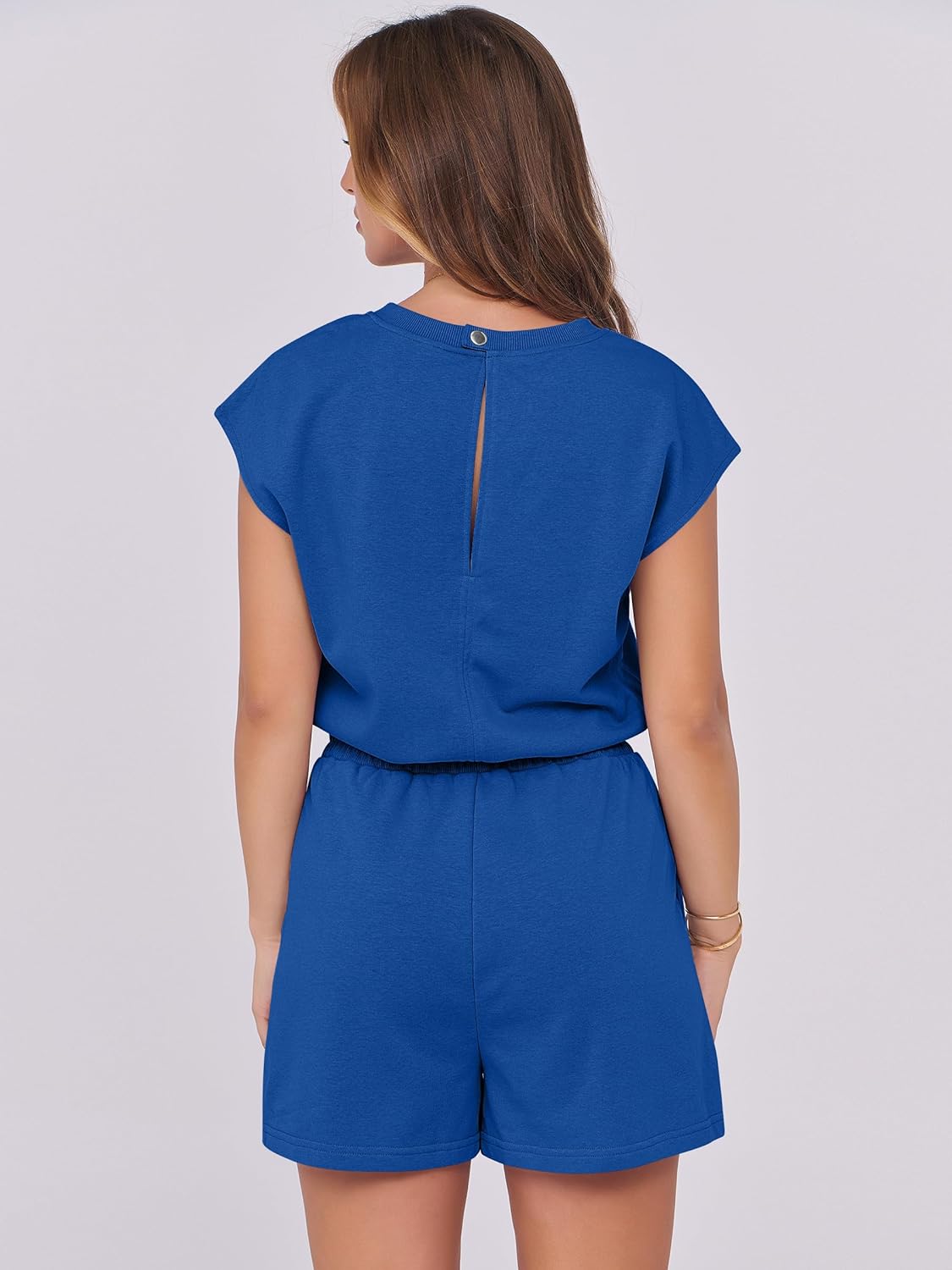 ANRABESS Rompers for Women Summer 2026 Casual Cap Sleeve Crewneck Drawstring One Piece Jumpsuit Outfits with Pockets - Image 4