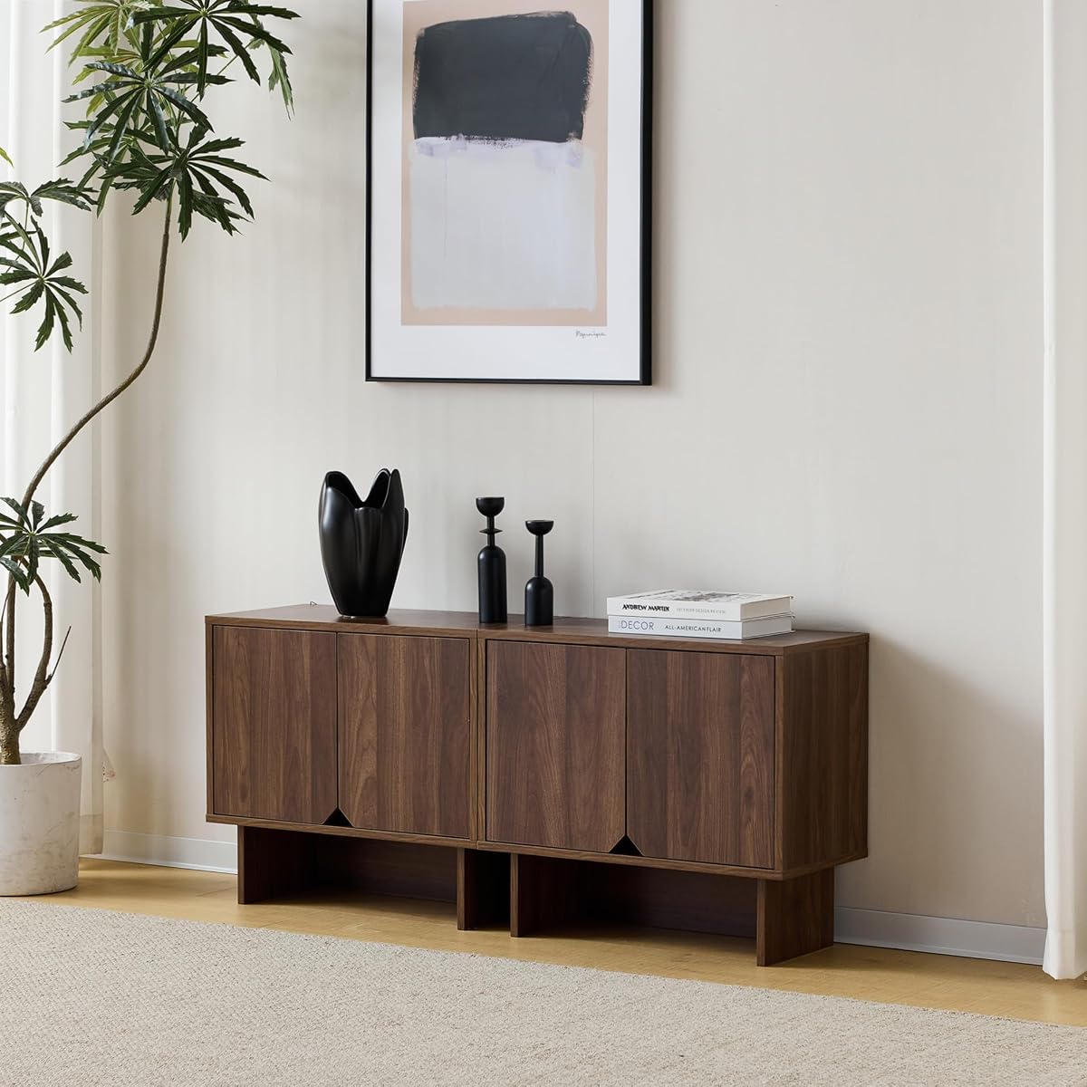 Gabinete buffet modular Lab Cosi, aparador de nogal con estantes ajustables | Gabinete de almacenamiento de madera con estantes ajustables para cocina, comedor, sala de estar y entrada
