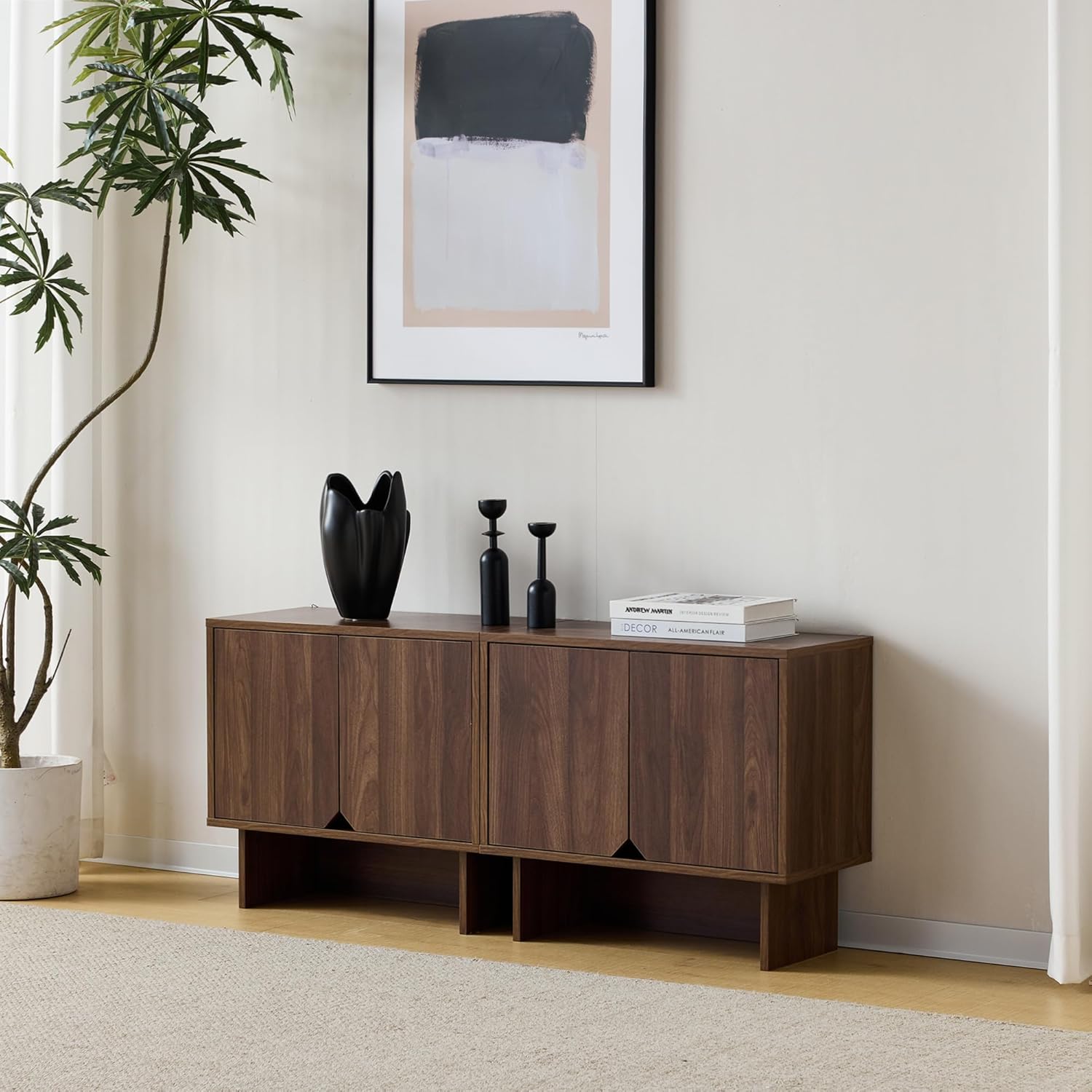 Lab Cosi Modular Buffet Cabinet with Storage, Sideboard Credenza with Adjustable Shelves, Modern Sideboard Buffet Cabinet with 2 Boards for Living Room, Kitchen, Dining Room Entryway, Bedroom, Walnut