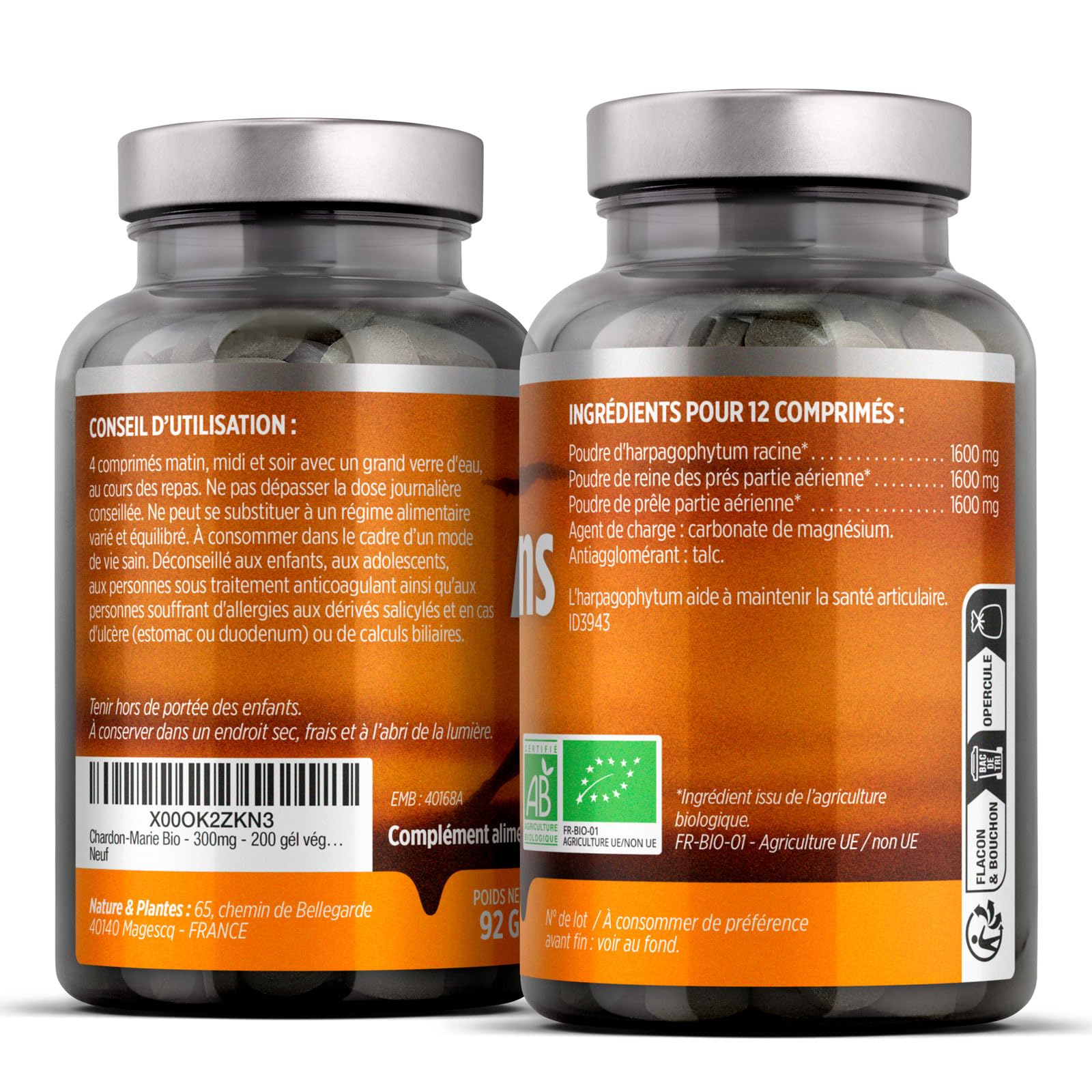 Articulation Bio 400 mg – 200 Comprimés - Prêle, Reine des Prés et Harpagophytum - Maintenir la Santé Articulaire.