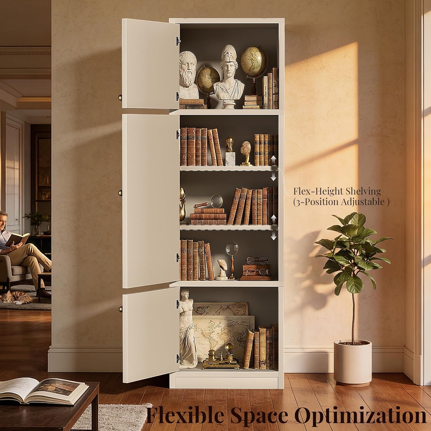 Tall Narrow Kitchen Pantry Cabinet, 71" Slim Tall Storage Cabinet with Adjustable Shelves, Extra Deep 15.7", Modular Expandable with Reversible Doors, High-Density MDF for Bathroom Garage