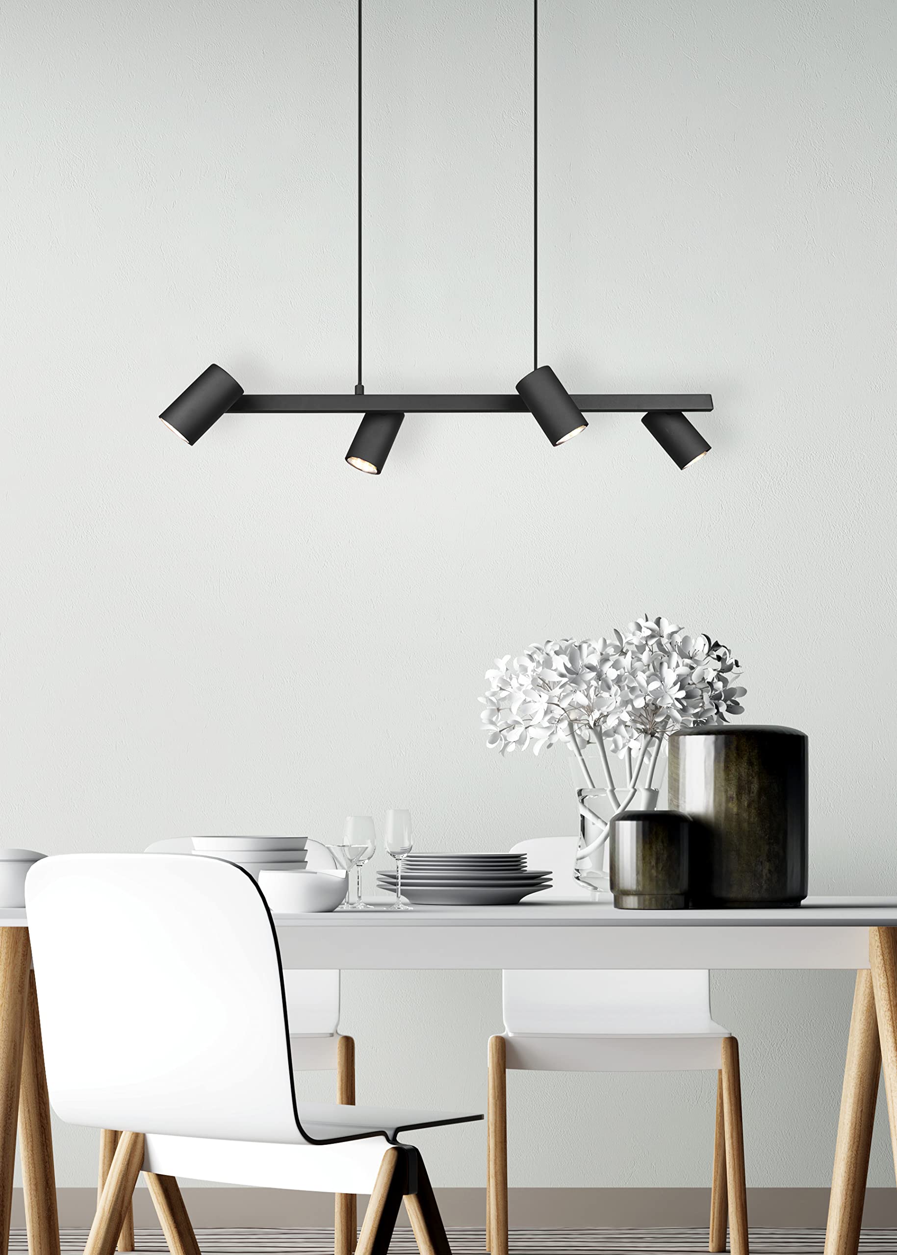 Trio Leuchten Pendelleuchte Marley 302400432, Metall Schwarz matt, exkl. 4x GU10
