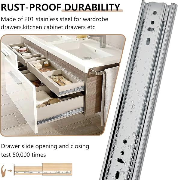 Aolisheng, guide per cassetti con cuscinetti a sfera in metallo, 300 mm, materiale in acciaio inox, capacità di carico: 45 kg (1 paio) - 3