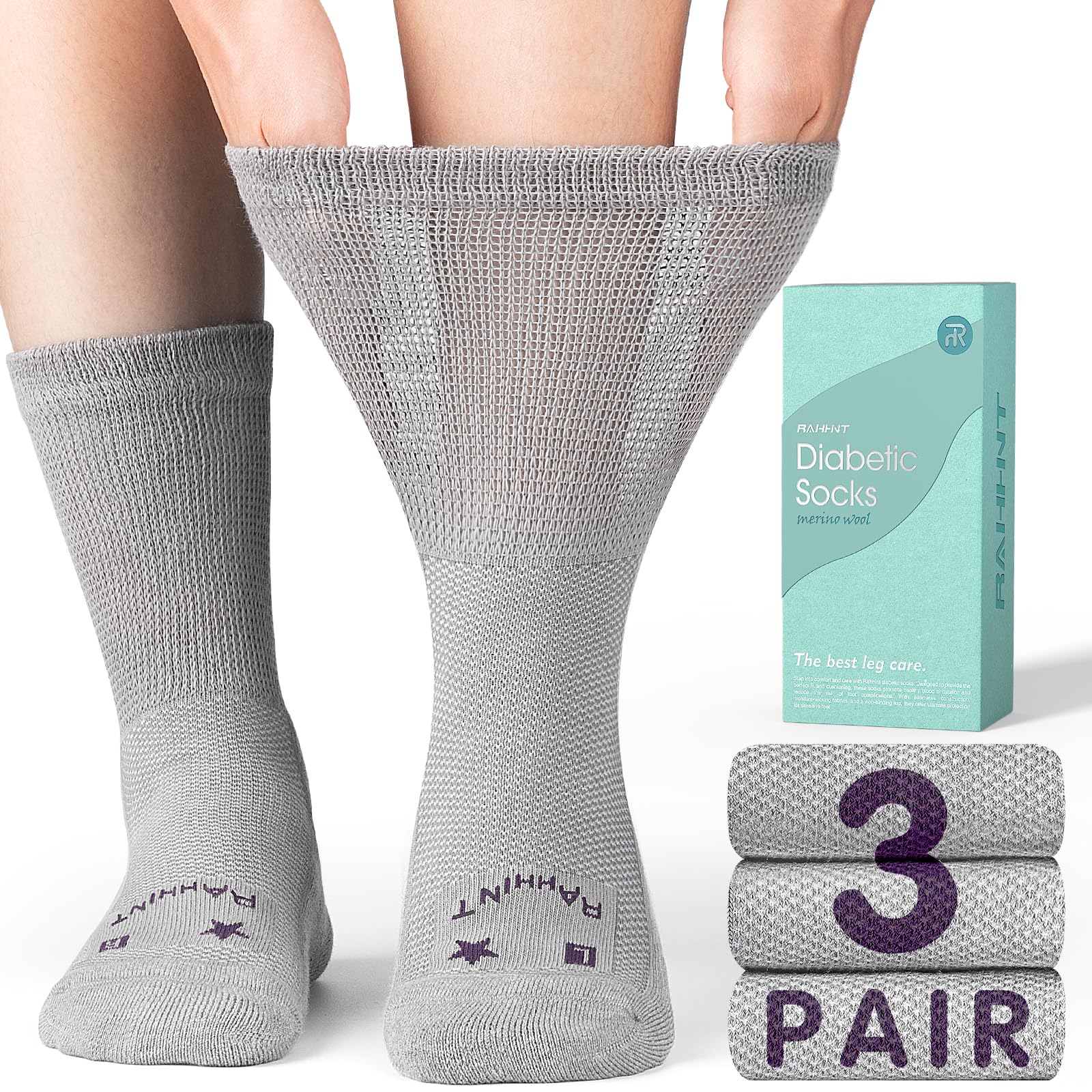 Rahhint Lana Merino Calze Diabetici 3 Paia, Calze in Bamboo senza Elastico senza Cucitura per Uomo & Donna