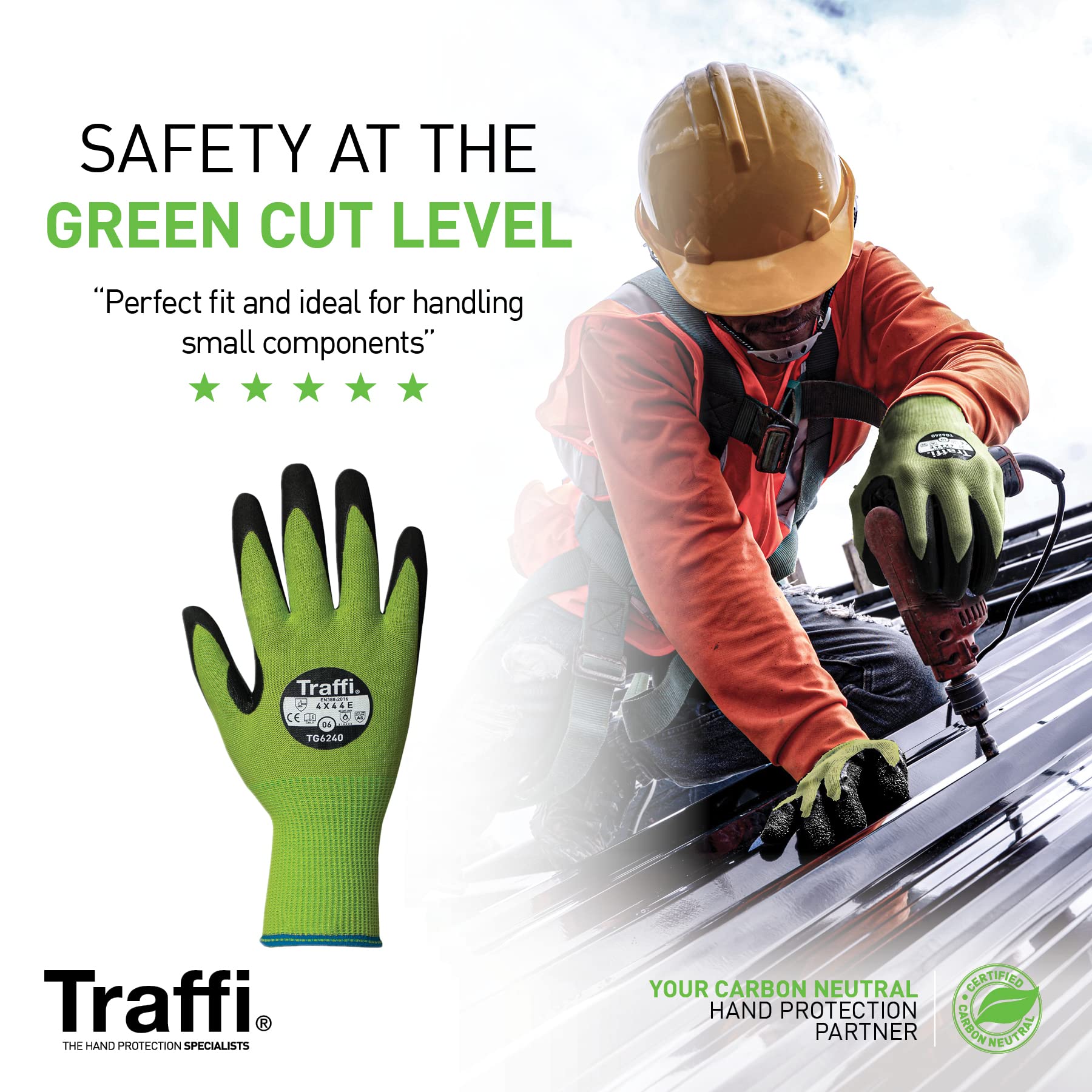Traffi TG6240 Microdex - Guantes de nitrilo (nivel E, 8 tamaños, 10 unidades), color verde