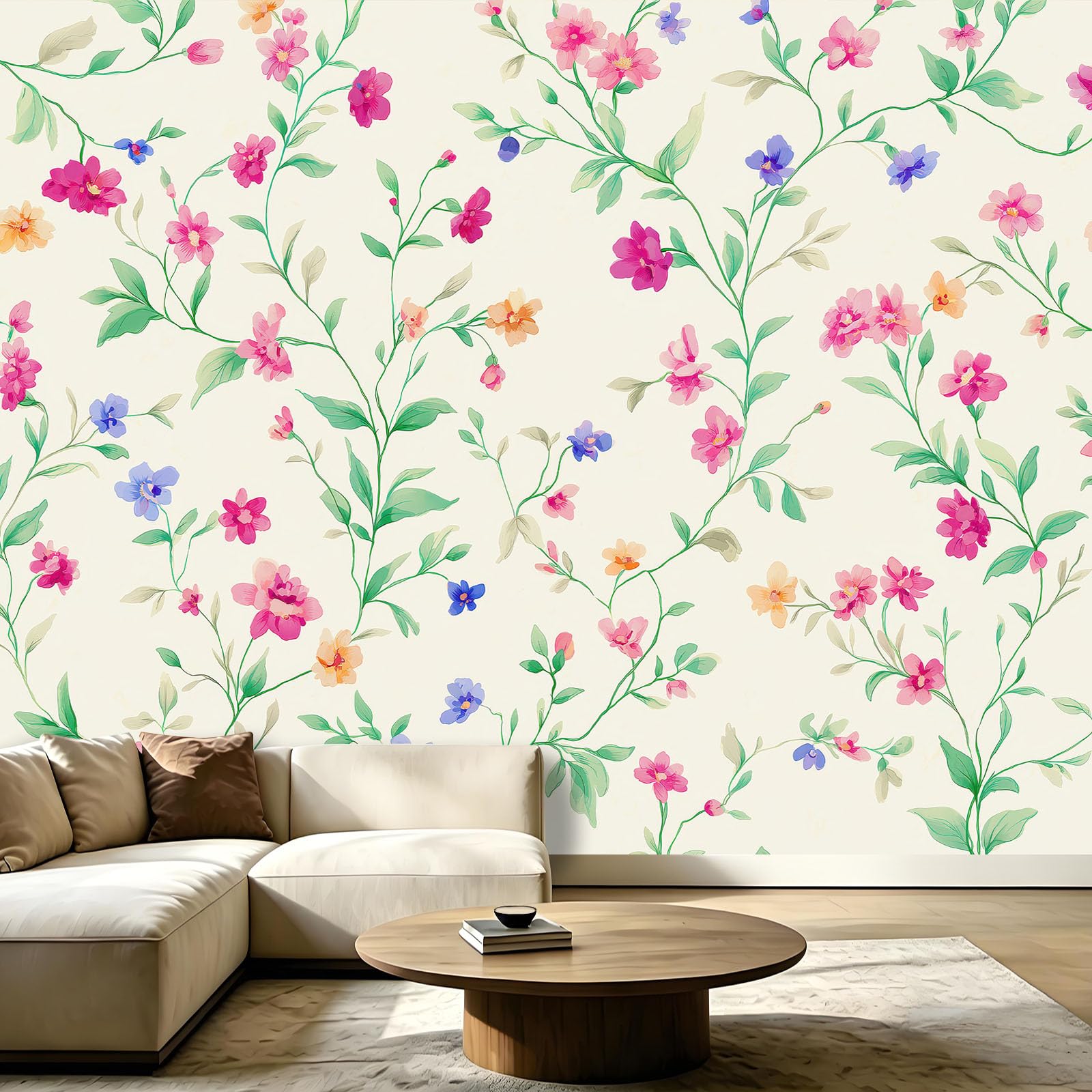 WTD - Papel pintado fotográfico (350 x 256 cm), diseño floral, color blanco