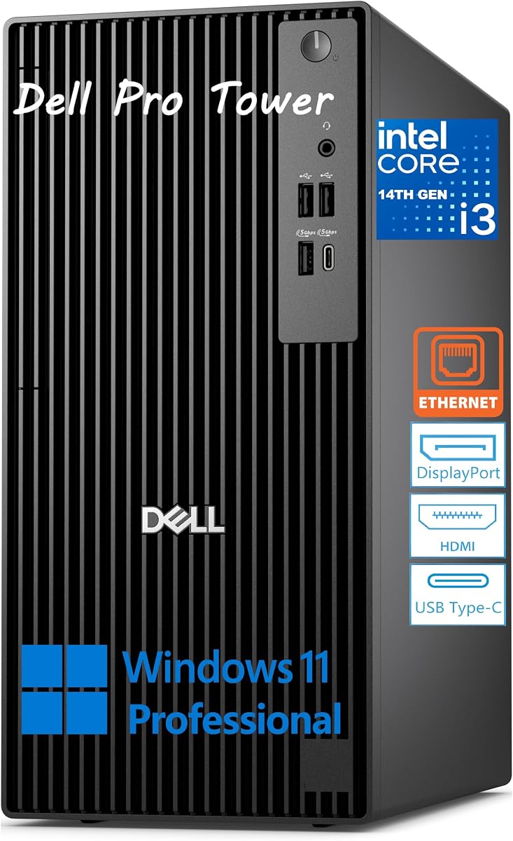 Dell Tower Desktop Computer for Business & Home, 2026 Copilot AI, Next Gen OptiPlex, 14th Gen Intel 4-Core Processor, 16GB DDR5 RAM, 512GB PCIe SSD, Type-C, HDMI, DisplayPort, Windows 11 Pro, Black