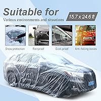 Vista 5 de BBTO 1 Juego Cubierta de Plástico para Automóvil 15.7 x 24.6 pies Cubierta Universal Desechable Transparente para Automóvil con Banda Elástica