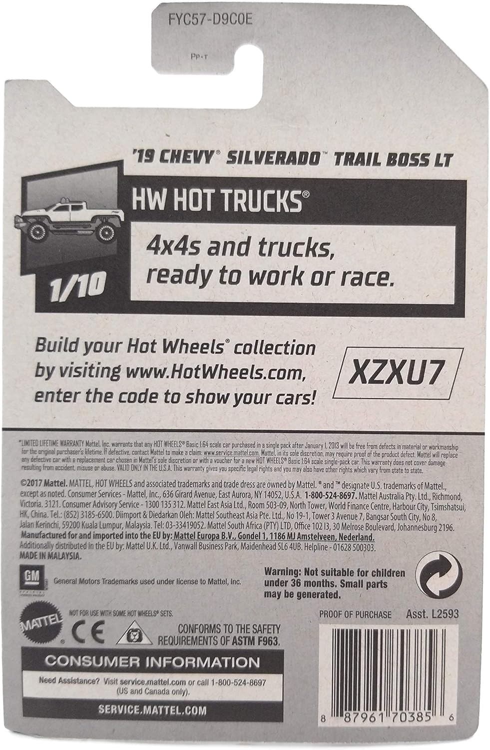 Hot Wheels 2019 HW Hot Trucks '19 Chevy Silverado Trail Boss LT 83/250, Blue