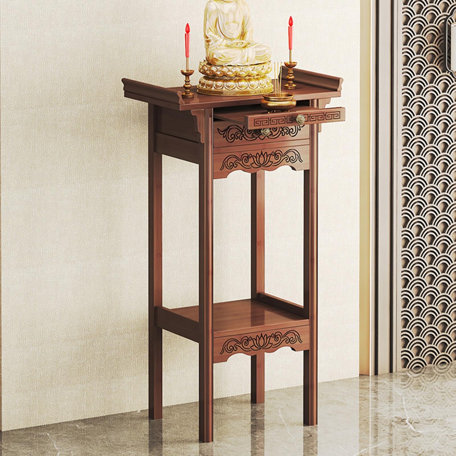 Table d'autel en bambou compacte avec tiroir de rangement fonctionnel