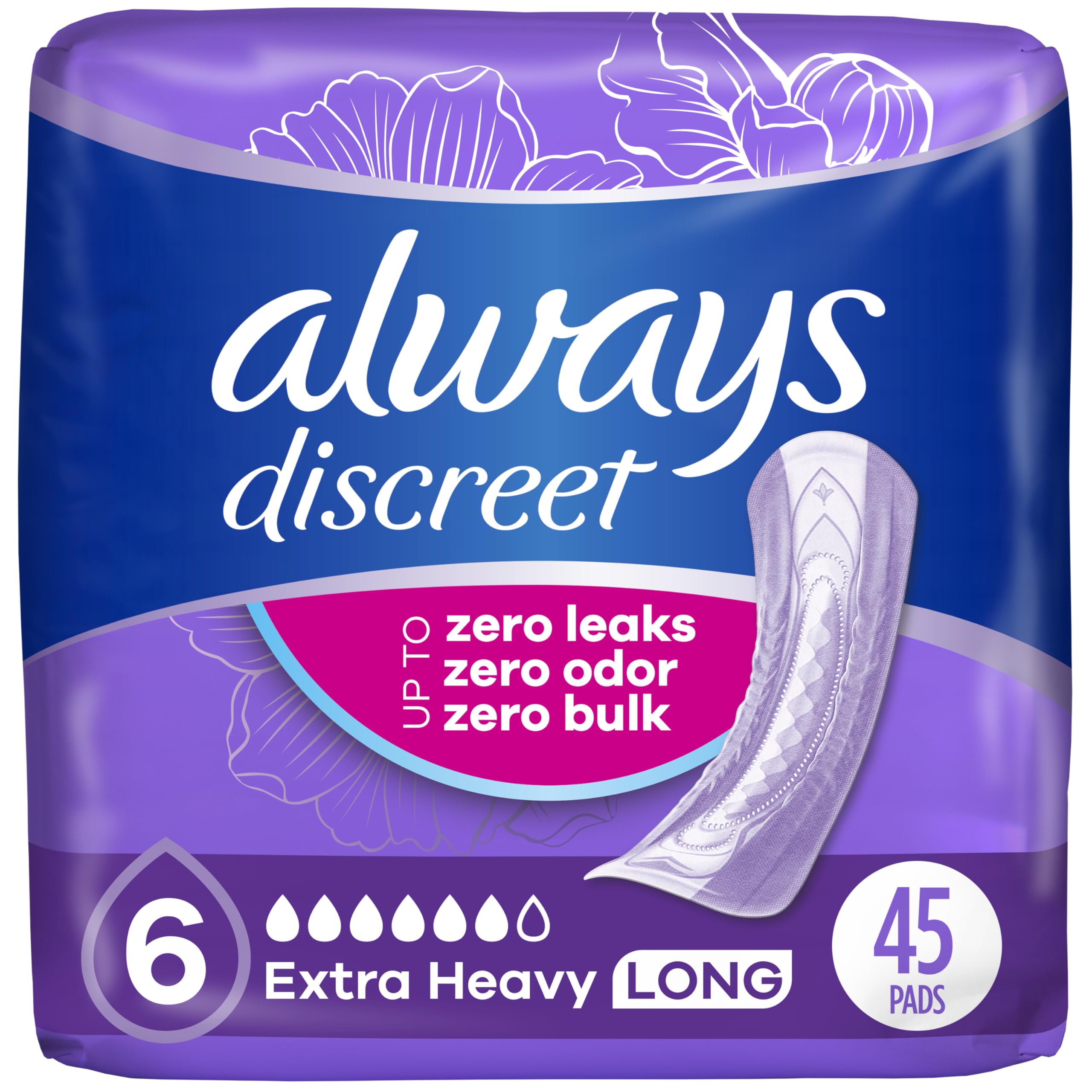 Always Discreet Ultimate Long Length Incontinence Pads, 45 Count by Always