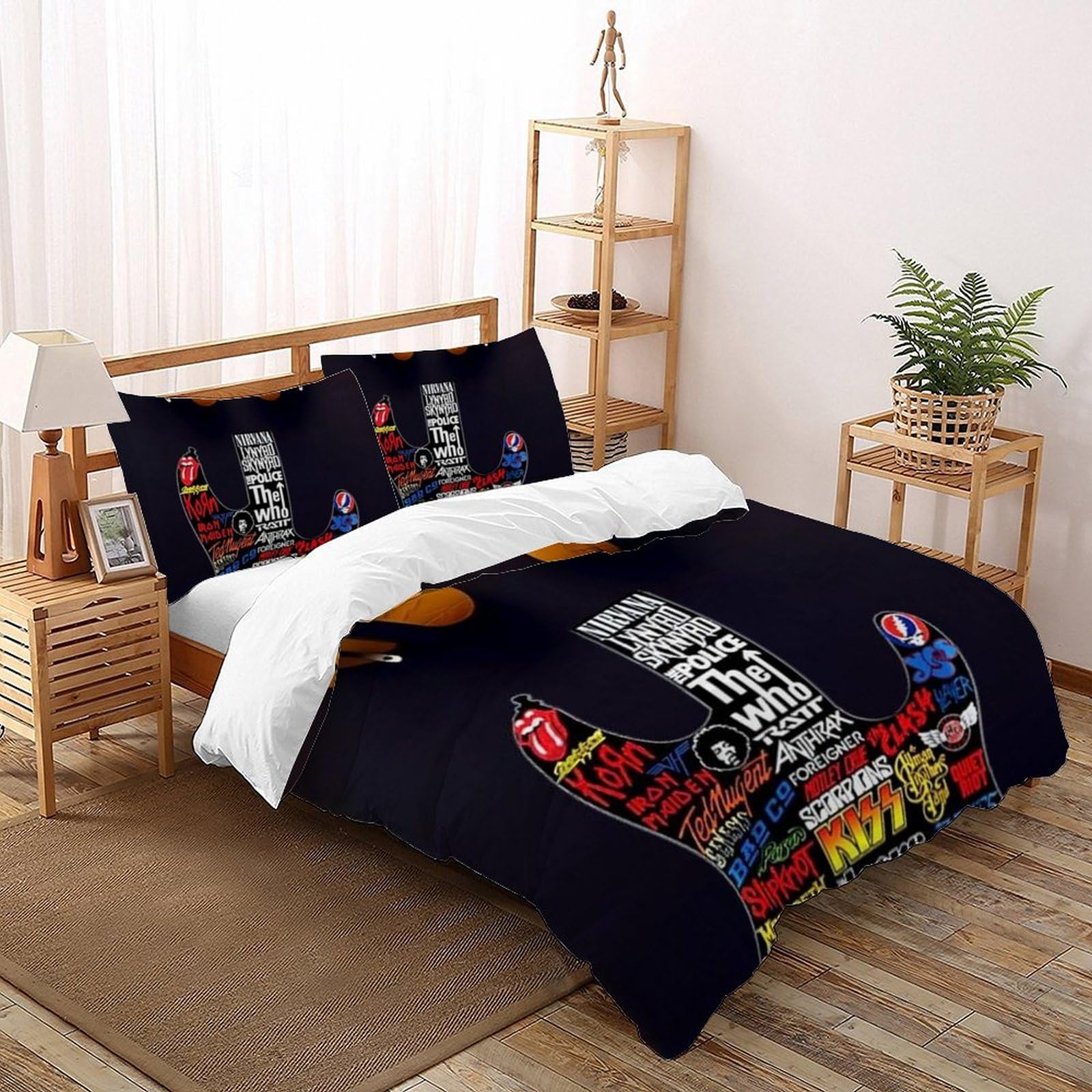 Parure de lit guitare rock rock 3 pièces avec 2 taies d'oreiller super king 260x220cm