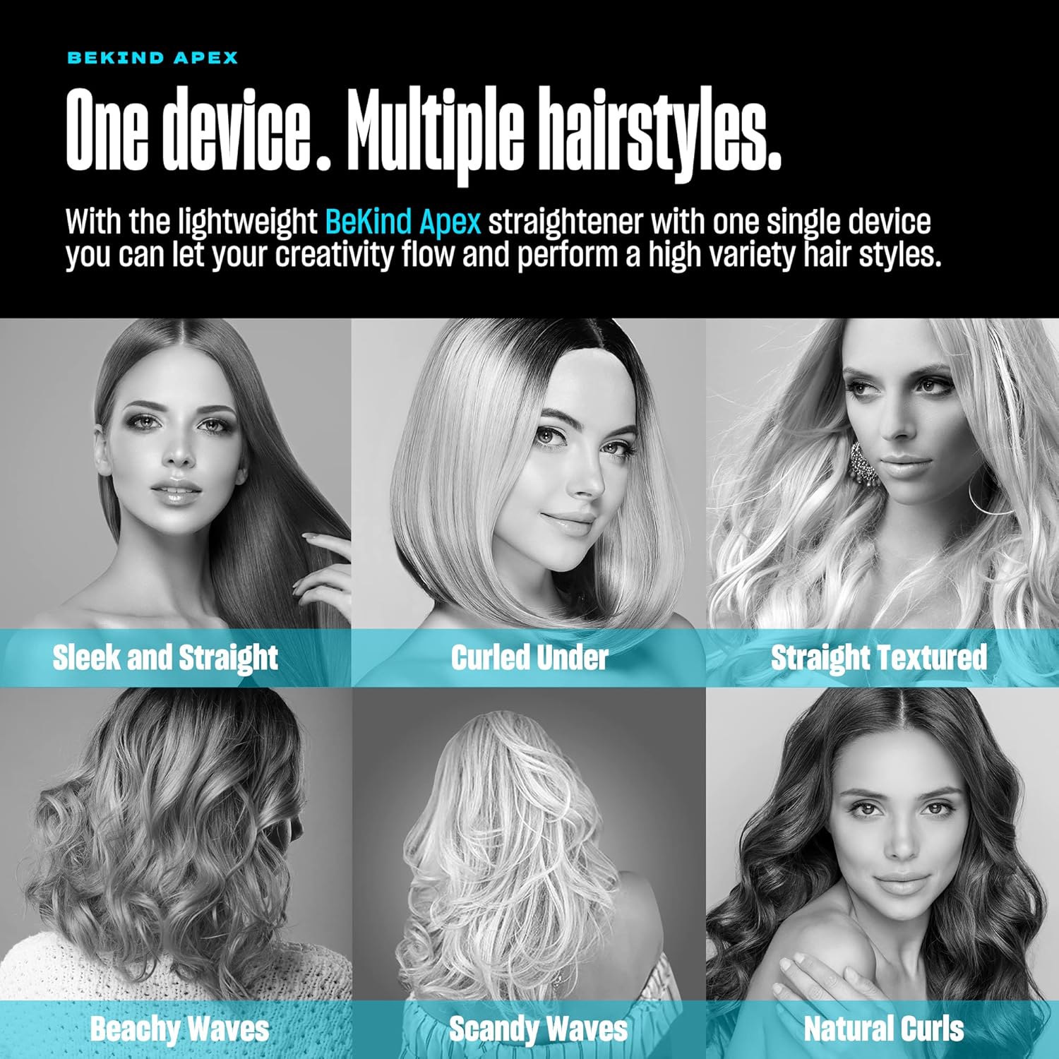 Bekind Apex 2-in-1 Hair Straightener Flat Iron | 1“ 460°F Straightener & Curler for All Hairstyles | UltraSmooth Tech | 15s Fast Heating & Temp Memory | Gift Set for Girls Women (Crystal Blue) - Image 6