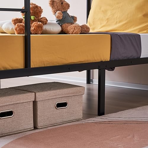 Miniatura 9 de Karl home Litera negra individual sobre individual, litera de metal con escalera integrada y barandilla de seguridad, literas individuales que