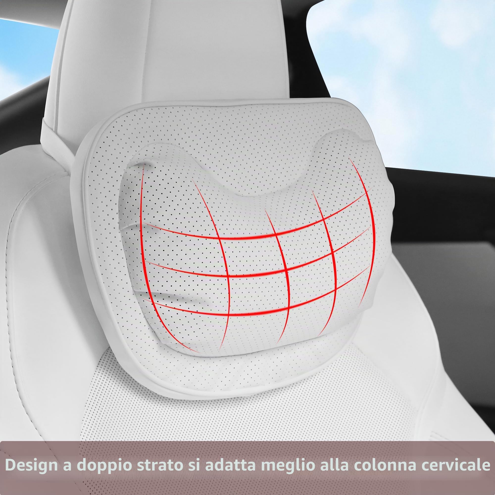 Poggiatesta Auto Cuscino, Supporto Ergonomico Cuscini Cervicale Collo Pillow Supporto Testa Seggiolino Auto per la Guida, Gioco, Ufficio Sedia, Bianco, 2 Confezione