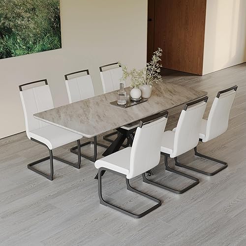 Miniatura 8 de Juego de mesa de comedor moderno para 6, juego de mesa de comedor de cocina expandible, juego de mesa de comedor de mármol sintético, juego de mesa