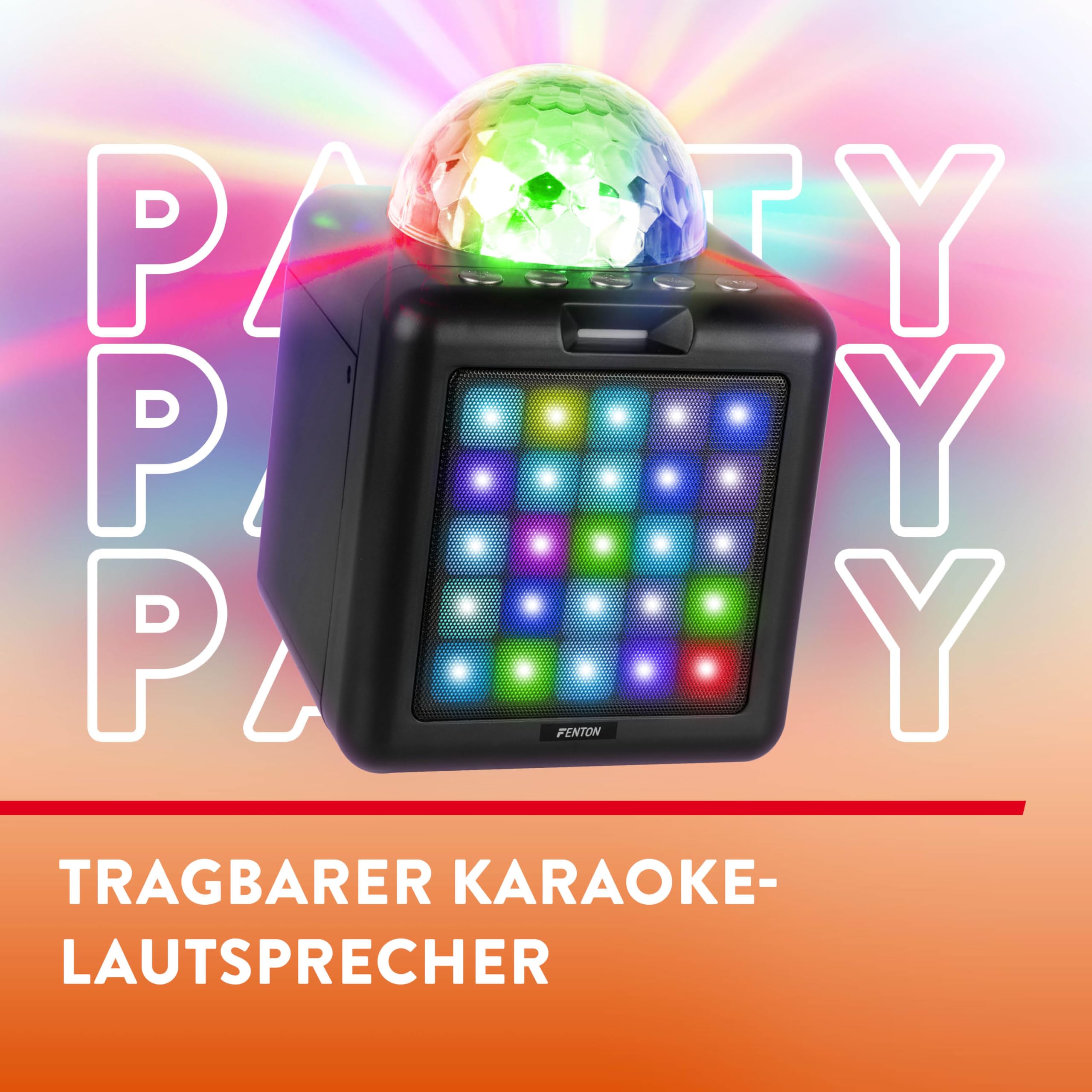 Fenton KAR15B Mobile Karaoke Maschine Kinder mit 2 Mikrofonen, Bluetooth, Akku, LED-Lichteffekte, Echo-Modi & AUX-Eingang - Tragbare Karaoke Box mit USB-C-Kabel, ideal für Partys & Duette - Schwarz
