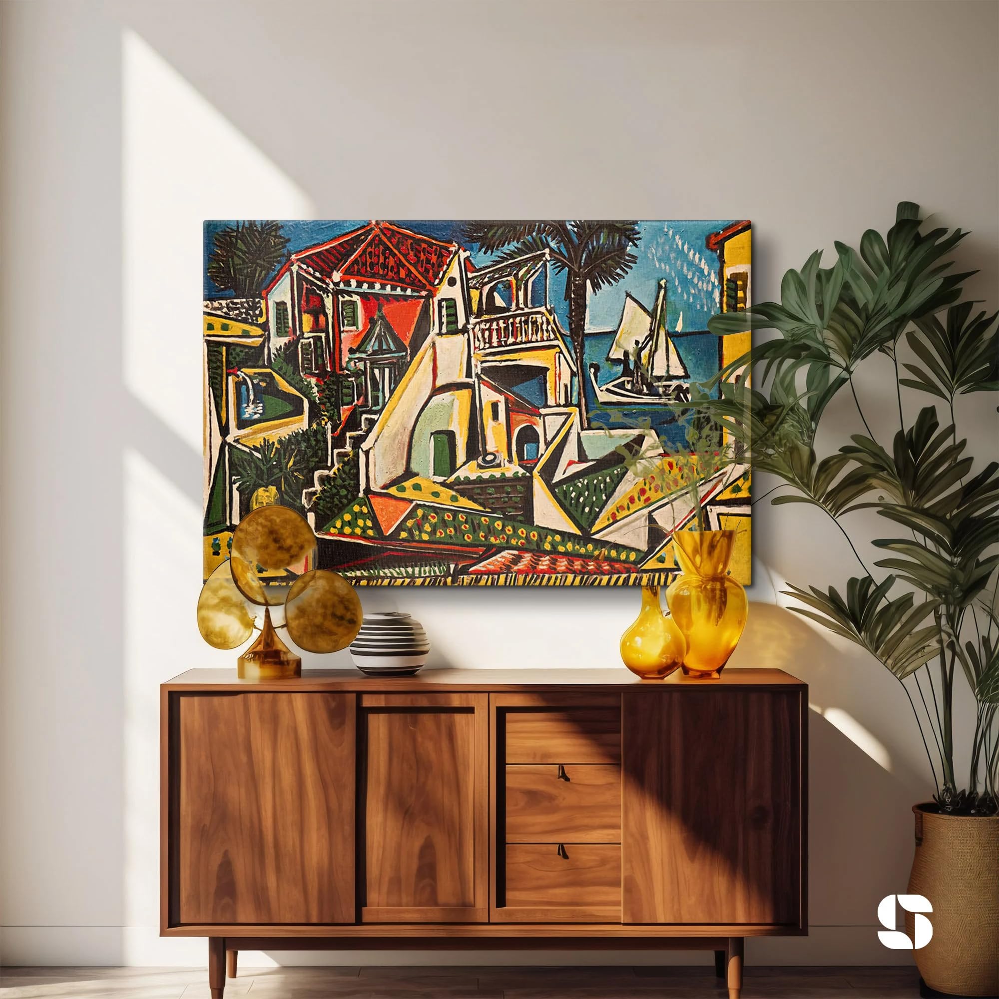 LYBCEOUG Mediterranes Leinwandbild, Landschaftskunstdruck, Kunstdruck, großes Wandbild, Heimdekorationsgemälde (40x50cm/mit Rahmen)