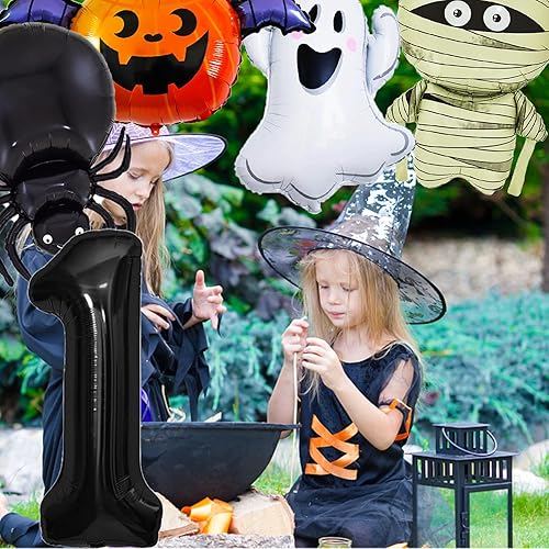 Miniatura 7 de Globos de aluminio de Halloween, globos de cumpleaños de Halloween, número 1, araña, momia, calabaza, murciélago, fantasma, globos para decoración