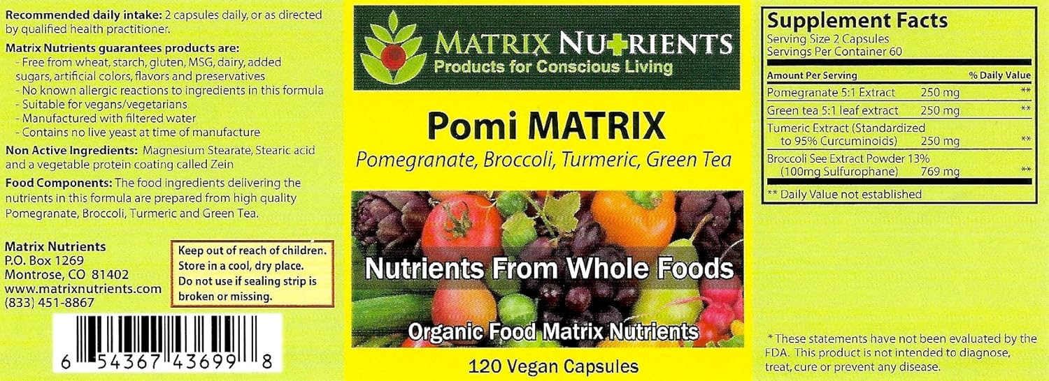 POMI Matrix - 10 Times Stronger Than The Competition! - Lower PSA Levels for Healthy Prostate - 100% Organic - Ingredients: Pomegranate, Green Tea, Turmeric, Broccoli - Vegan Capsules (120ct) - Image 2
