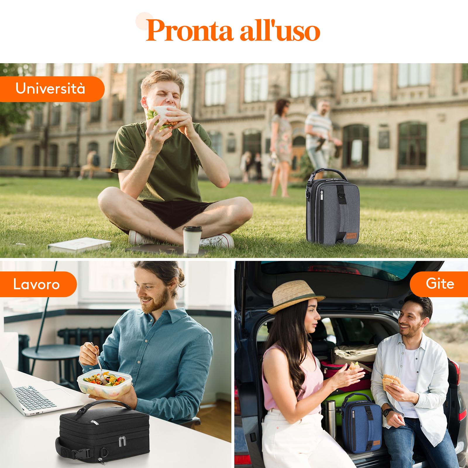 Lifewit Borsa Termica Porta Pranzo, Borsa Termica Portatile Espandibile con Tracolle e 2 Borse Termiche, per Donne e Uomini, per Lavoro e Scuola, 6.5L, Nero